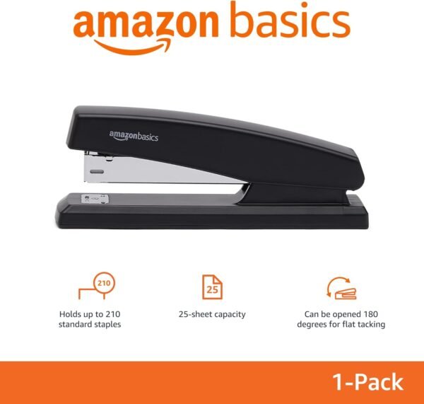 Amazon Basics Stapler with 1000 Staples, Office Stapler, 25 Sheet Capacity, Non-Slip, Black - Image 2