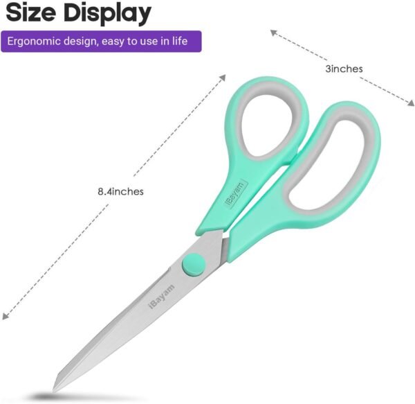 Scissors, iBayam 8" All Purpose Scissors Bulk 3-Pack, Ultra Sharp 2.5mm Thick Blade Shears Comfort-Grip for Office Desk Accessories Sewing Fabric Home Craft Teacher School Supplies, Right/Left Handed - Image 2