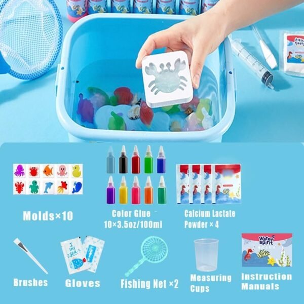 Magic Water Elf Toy Kit, 10 Colors Aqua Fairy Water Gel Kit with 10 Sea Creature Molds, Birthday Gifts, Arts & Crafts DIY Water Elf Kit for Kids - 100ml/3.5 fl oz - Image 2