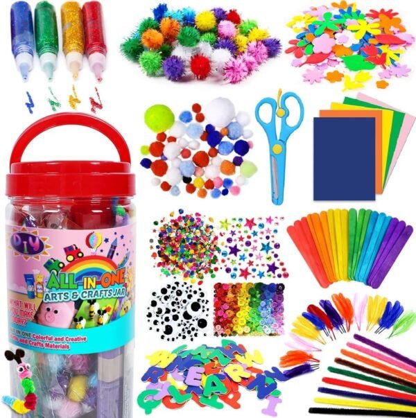 FUNZBO Arts and Crafts Supplies for Kids - Easter Craft Kit with Glitter Glue Stick, Pipe Cleaners Craft & Craft Tools, DIY School Supplies Kit, Girls Toys, Birathday Gifts for Girls Boys Age 4+