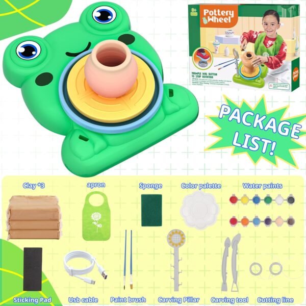 Pottery Wheel for Kids - Complete Pottery Painting Kit Arts and Crafts for Kids Ages 8-12 with 3 Pack Air Dry Clay Art Supplies for Kids Toys Girls Boy Birthday Gift for 6 7 8 9 10 11 12+ - Image 2