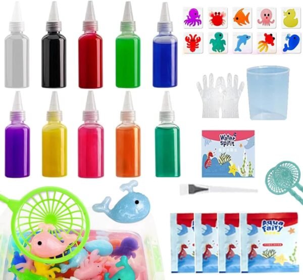 Magic Water Elf Toy Kit, 10 Colors Aqua Fairy Water Gel Kit with 10 Sea Creature Molds, Birthday Gifts, Arts & Crafts DIY Water Elf Kit for Kids - 100ml/3.5 fl oz