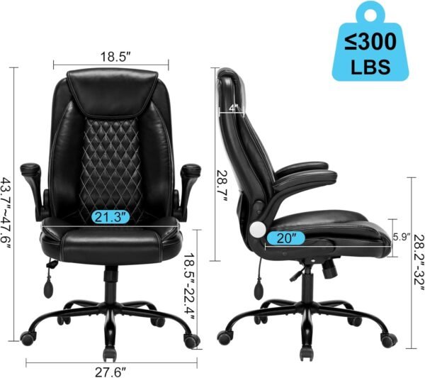 Office Chair Desk Chair High Back Computer Chair - Adjustable Lumbar Support with Flip-Up Arms PU Leather with Spring Cushion - Image 2