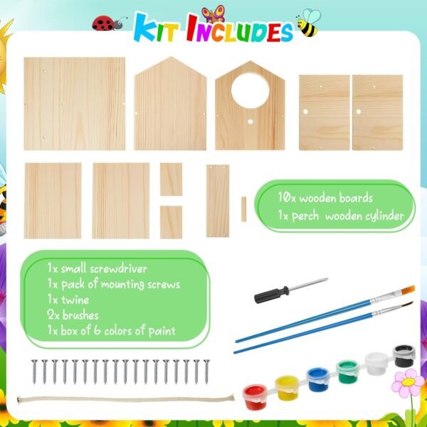 Liliful 8 Pack Wooden Birdhouse Kit DIY Bird House with Paint and Paintbrushes Art and Crafts Painting Kits for Boys Girls Adults Build Paint Classroom Birthday Indoor Outdoor Craft - Image 2