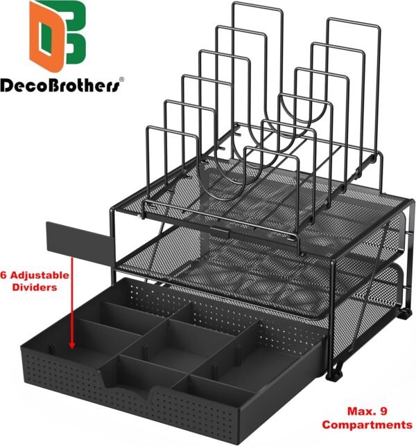 Deco Brothers Desktop File Organizer with Double Tray and 5 Folder Stand, Black - Image 2