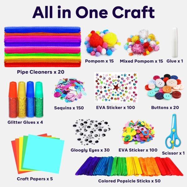 FUNZBO Arts and Crafts Supplies for Kids - Easter Craft Kit with Glitter Glue Stick, Pipe Cleaners Craft & Craft Tools, DIY School Supplies Kit, Girls Toys, Birathday Gifts for Girls Boys Age 4+ - Image 2