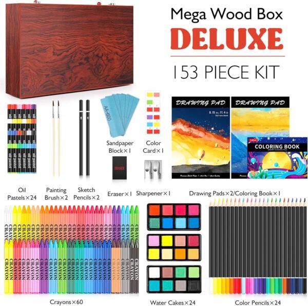 Caliart Art Supplies, 153-Pack Deluxe Wooden Art Set Crafts Drawing Painting Coloring Supplies Kit with 2 A4 Sketch Pads, Halloween Creative Gift Box for Adults Artist Beginners Kids Girls Boys - Image 2