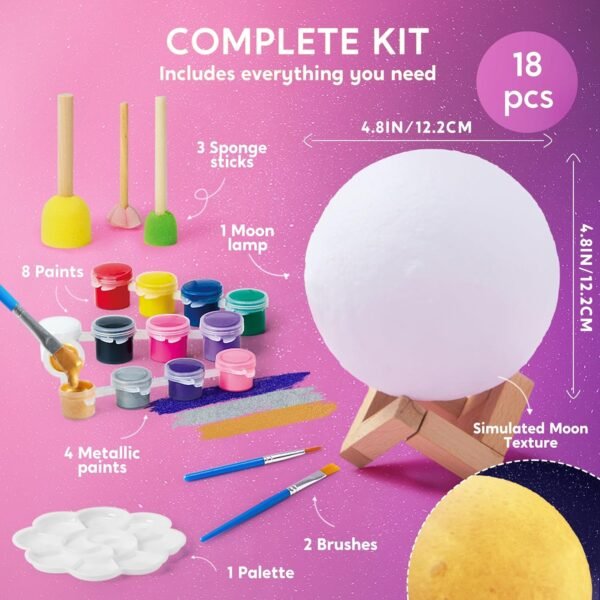 Klever Kits DIY 3D Moon Night Light, Paint Your Own Moon Lamp Kit Galaxy Lamp Arts and Crafts Kit, School Activities, Birthday Gifts for Kids Girls Boys - Image 2