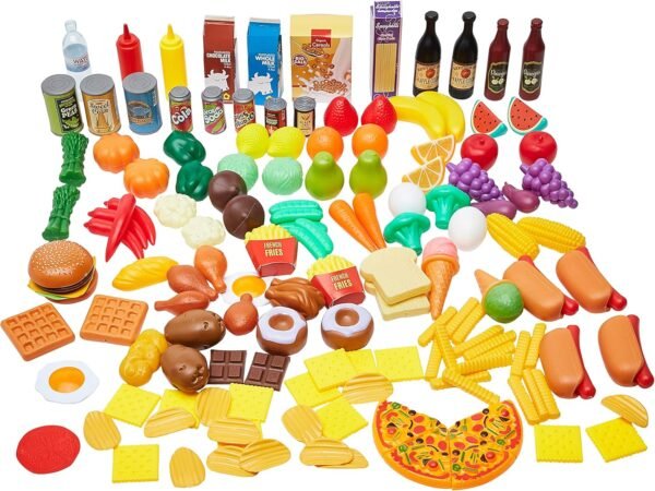 Amazon Basics Pretend Toy Play Food for Kids Ages 3 and Up, Set of 150 Pieces, Multicolor