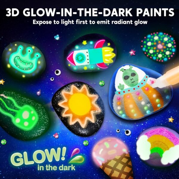 JOYIN Rock Painting Kit- Glow in The Dark Rock Kit, Arts and Crafts for Kids Ages 6-12, Art Supplies Toy, Kids Craft Paint Kits, Arts & Crafts for Boys Girls Birthday Party Gift Toy - Image 2