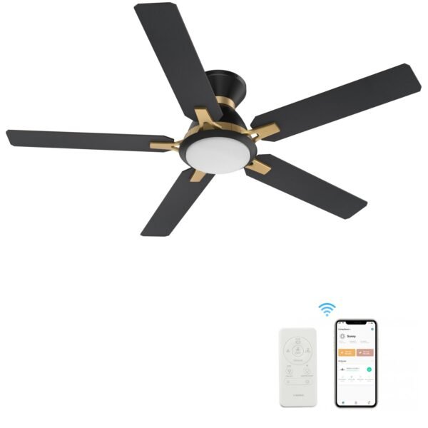 Smaair 52" 5-Blade Flush Mount Smart Ceiling Fan with Dim LED Light and Remote