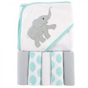 Luvable Friends Baby Unisex Hooded Towel with Five Washcloths